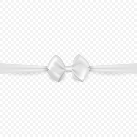 Vector 3d Realistic Silk, Satin Gift White Bow Icon Closeup Isolated. Vector Bow for Birthday, Christmas Presents, Gifts, Invitation, Cards. Holiday Decorationのイラスト素材