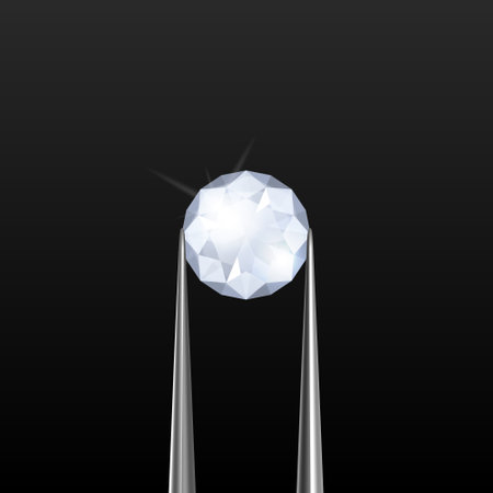 Vector 3d Realistic Transparent Gemstone, Diamond, Crystal, Rhinestone with Jewelry Tongs Closeup on...