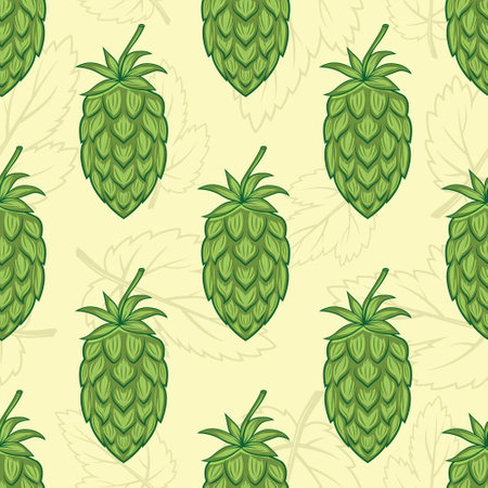 Vector Seamless Pattern with Colored Hand Drawn Cartoon Hop, Repeated Hop Print. Hop Design for Textile, Wallpapers, Cards, Fabrics, Packaging, Wrappingのイラスト素材