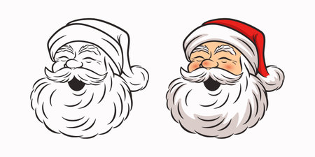 Vector Cute Funny Smiling Santa Claus Head Icon. Design Template for Holiday Merry Christmas and Happy New Year Greeting Cards, Stickers, Bannersのイラスト素材