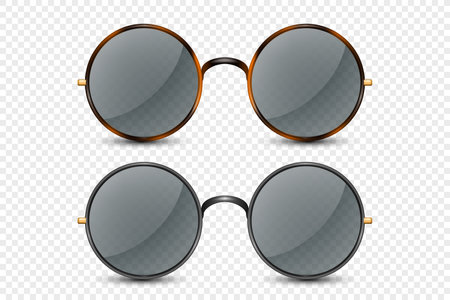 Vector 3d Realistic Leopard, Black Round Frame Glasses Set with Black Transparent Glass Isolated, Eyeglasses for Women and Men, Accessory. Optics, Lens, Vintage, Trendy Glasses. Front Viewのイラスト素材