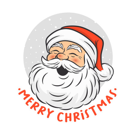 Merry Christmas. Vector Cute Funny Smiling Peeking Santa Claus Head. Design Template for Holiday Merry Christmas and Happy New Year Greeting Cards, Stickers, Banners, Giftsのイラスト素材