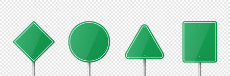 Vector Green Warning, Danger Stop Sign Frame Icon Set Isolated. Rhombus, Circle, Triangle, Rectangle Dangerous Sign Collection. Design Template of Road Signのイラスト素材