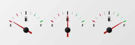 Vector 3d Realistic Gas Fuel Tank Gauge, Oil Level Bar Set. Full and Empty. Display Board, Fuel...