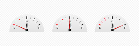 Vector 3d Realistic White Gas Fuel Tank Gauge, Oil Level Bar Set Isolated. Full and Empty. Display...