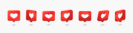 Vector 3d Realistic Social Media Red Like Icon Set Isolated on White Background. Valentines Day,...