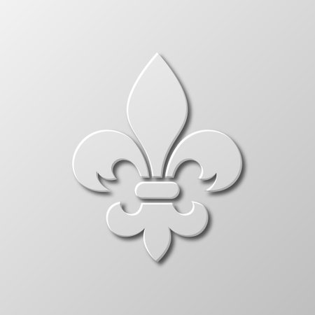 Vector Realistic Paper 3d Fleur De Lis Closeup on White Background. Heraldic Lily Sign, Vector Illustrationのイラスト素材