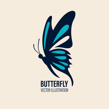 Vector Hand Drawn Butterfly Icon Closeup Isolated on White Background. Butterfly Design Template, Vintage Vector Illustration of Butterfly with Outline for Logo, Tattoo Designのイラスト素材