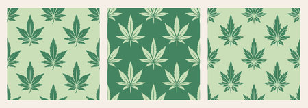 Vector Seamless Pattern with Green Cannabis Leaves. Hemp, Cannabis Leaf Closeup, Seamless Background. Growing Medical Marijuana. Vector Illustrationのイラスト素材