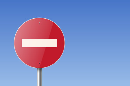 Do Not Enter. Vector White and Red Round Glossy Prohibition Stop Sign - Warning, Danger Sign Frame Icon Closeup. Dangerous Plate Design Template of Road Sign, Front Viewのイラスト素材