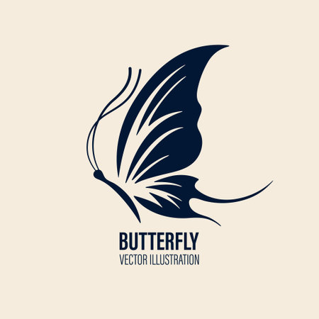 Vector Hand Drawn Butterfly Icon Closeup Isolated on White Background. Butterfly Design Template, Vintage Vector Illustration of Butterfly with Outline for Logo, Tattoo Designのイラスト素材