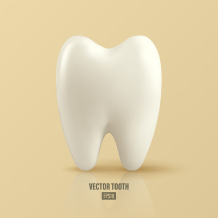 Vector 3d Realistic Tooth. Dental Inspection Banner, Plackard. Tooth Icon Closeup. Medical, Dentist Design Template. Dental Health Conceptのイラスト素材