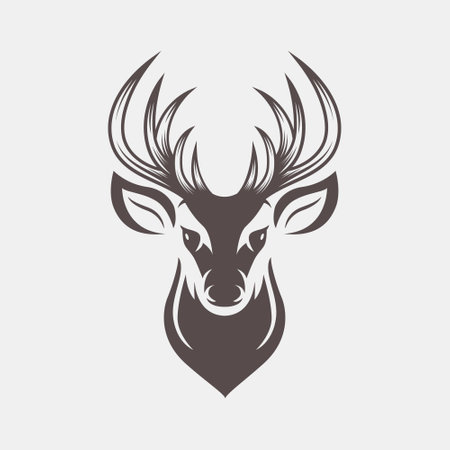 Vector Deer Head with Horns, Antlers. Hand Drawn Black and White Portrait of Reindeer with Outline, Front View. Design Template for Wildlife, Hunters, Hipster, Christmas, New Year Conceptのイラスト素材