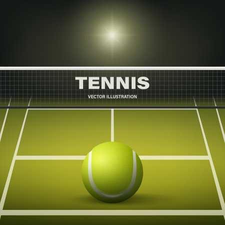 Vector 3d Realistic Green Textured Tennis Ball Icon Closeup Isolated, Top View. Tennis Ball Design Template for Sports Concept, Competition, Advertisement. Vector Illustrationのイラスト素材