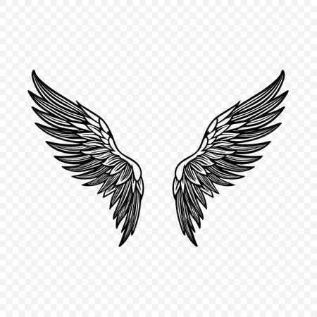 Vector Black Wing Icon. Vintage Angel Wings Icon, Design Template, Clipart. Cupid, Angel or Bird Wings. Vector illustrationのイラスト素材