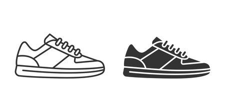 Flta Vector Silhouette Shoes or Sneakers Icon Set Isolated. Footwear Iconsのイラスト素材
