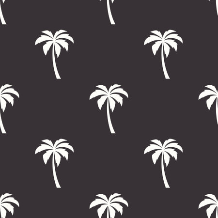 Vector Seamless Pattern with Palm Trees, Palm Tree Design Template, Print. Palm Silhouettes. Tropical, Vacation, Beach, Summer Concept. Vector Illustration. Front Viewのイラスト素材