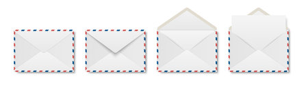 Vector Envelopes with Blank Letter. Folded, Unfolded Isolated Envelope Set. Design Template. Message, Notification, Mailing, Surprise and Congratulations Conceptのイラスト素材