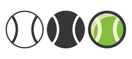 Vector Ceroon Tennis Ball Set Closeup Isolated. Black and White and Color Tennis sports Ball, Design Templates for Logo, Tennis Sports Equipmentのイラスト素材