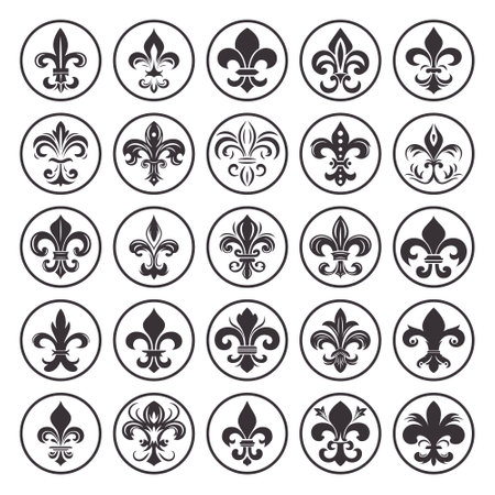 Fleur De Lis Set. Heraldic Lily Collection, Vector Illustrationのイラスト素材
