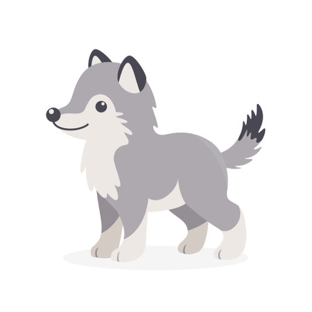 Flat Vector Cute Wolf. Little Wolf or Dog Icon. Adorable Walking Wolf Cartoon Character Isolated on...