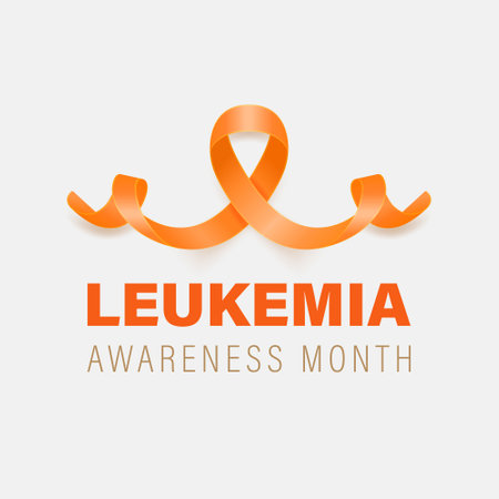 Leukemia, Blood Cancer Banner, Card, Placard with Vector 3d Realistic Orange Ribbon on White Background. Leukemia Cancer Awareness Month Symbol Closeup, September. World Leukemia Cancer Day Conceptのイラスト素材