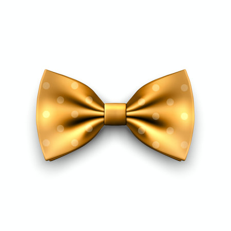 Vector 3d Realistic Yellow Golden Bow Tie Icon Closeup Isolated on White Background. Silk Glossy Bowtie, Tie Gentleman. Mockup, Design Template. Bow tie for Man. Mens Fashion, Fathers Day Holidayのイラスト素材