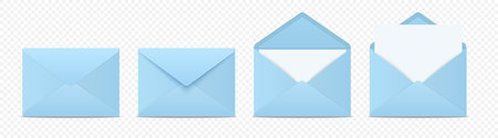 Vector Envelopes with Blank Letter. Folded, Unfolded Isolated Envelope Set. Design Template. Message, Notification, Mailing, Surprise and Congratulations Conceptのイラスト素材