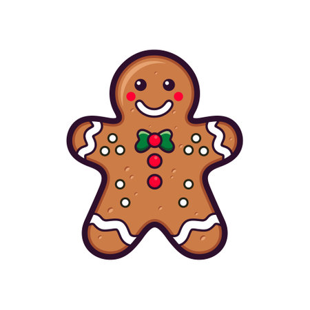 Flat Vector Gingerbread Man. Christmas Icon. Gingerbread Design Template, Holiday Winter Symbol. New Year Cookies, Sweets Concept. Vector illustrationのイラスト素材