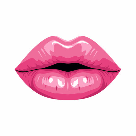 Flat Vector Pink Female Lips Icon Closeup. Woman Lips Giving Kisses. Kiss, Love, Sexy and Beauty Concept. Modern Pop Art Cartoon Comic Style, Simple Designのイラスト素材