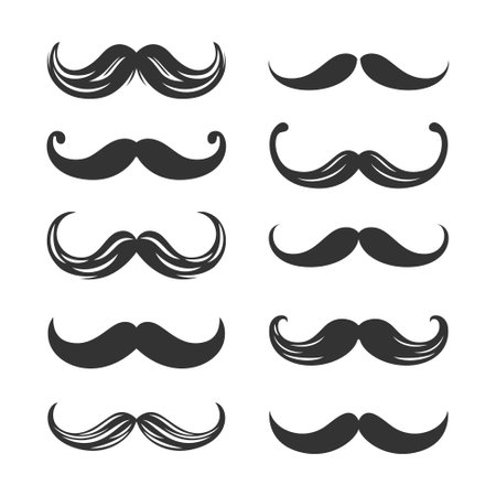 Vector Isolated Mustache Set. Face Party Decoration for Portrait, Stencil. Cartoon Flat Illustration, Santa Claus Mustache Shape, Silhouette. Fathers Day Symbolのイラスト素材