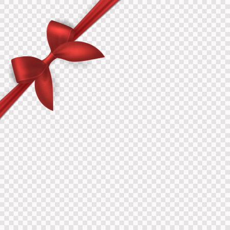 Vector Realistic Silk Red Gift Ribbon, Satin Bow for Greeting Card, Gift, Isolated. Bow Design Template, Concept for Birthday, Christmas Presents, Gifts, Invitation, Boxのイラスト素材