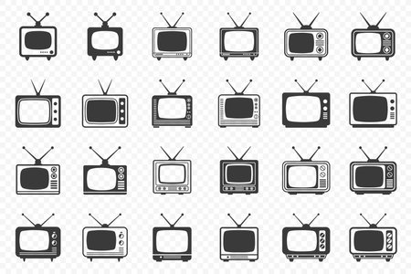 Flat Vector Retro TV Simple Icon Set. Vintage TV Design Template, Clipart. Classic Retro TV Receiver Collectionのイラスト素材