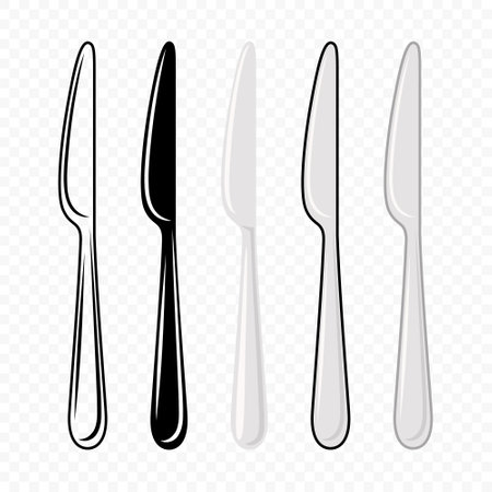 Vector Flat Dinner Knife with Outline Icon Set. Cutlery Illustration, Isolated. Table Knife Design Template.のイラスト素材