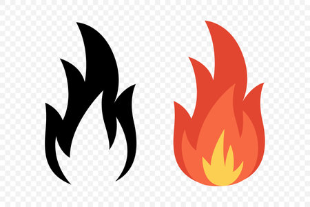 Vector Fire Flame Icon Set. Campfire Sign, Design Template. Bonfire, Isolated, Front View. Vector Illustrationのイラスト素材