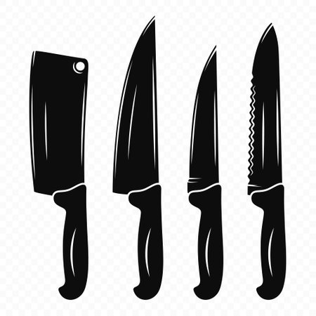 Vector Kitchen Knife Silhouette Icon Set, Isolated. Various Kitchen Knives Design Templates, Chef Kitchen Knifeのイラスト素材