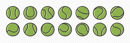 Flat Vector Tennis Ball Icon Set. Tennis Ball Design Template, Clipart for Sports Concepts, Competition Promotions, Advertisements, Graphics for a Tennis Event, Sports Content, Products, Logoのイラスト素材