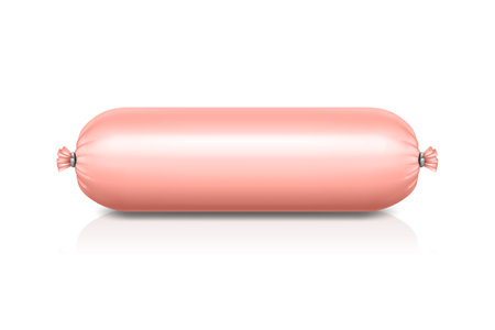 Vector 3d Realistic Blank Polyethylene Sausage Packaging. Design Template for Mockup, Closeup, Isolated, Front Viewのイラスト素材