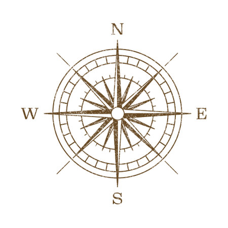 Vector Vintage Wind Rose Symbol, Compass Icon Closeup, Isolatedのイラスト素材