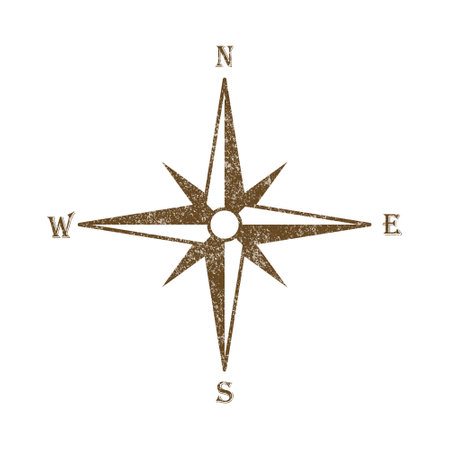 Vector Vintage Wind Rose Symbol, Compass Icon Closeup, Isolatedのイラスト素材