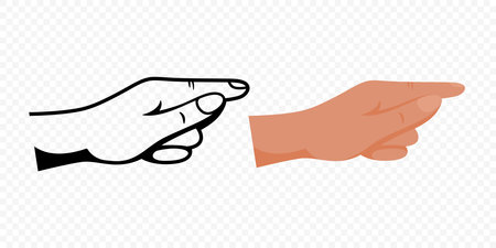 Hand Pointing With Index Finger. Design Template for Social Media, User Interfaces, Directional Signs. Flat Design With Clean Lines And Color Variations. Flat Cartoon Vector Illustrationのイラスト素材