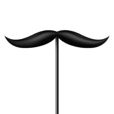 Vector 3d Realistic Black Mustache Prop on Stick, Isolated. Simple Mustache for Party, Photo Booth, Masquerade, Costume, Funny Carnival, Cosplay, Hipster Styleのイラスト素材
