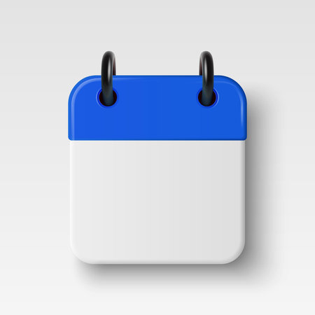 Vector 3d Minimal Calendar Icon, Isolated. Blue Header Page with Black Rings. Calendar Design Template for Date, Planner, Schedule, Reminder, Event Designのイラスト素材