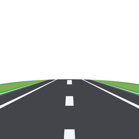 Straight Highway Road with Perspective, Vector Illustration. Flat Cartoon Asphalt Road with White Lines. Empty Highway Landscape Background. Transportation, Travel Road Templateのイラスト素材