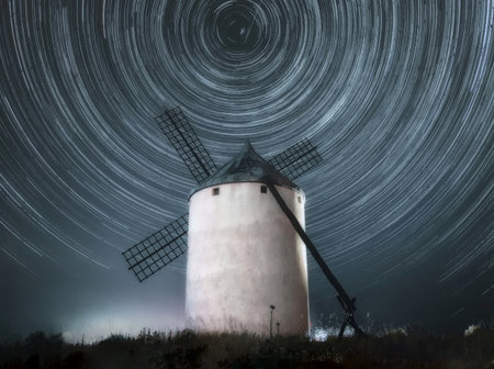Circumpolar photograph of a windmill.の写真素材