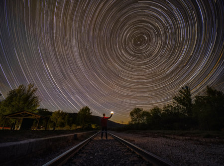 Star Trails Timelapse over night skyの写真素材