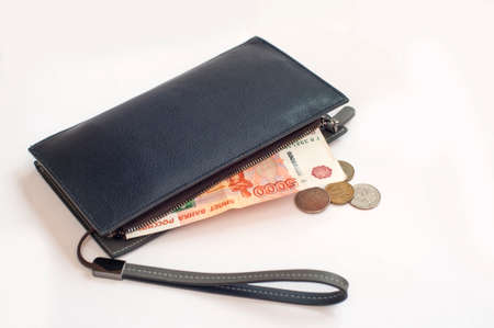 Leather purse with money Russianの写真素材