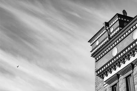 Buddhist temple Datsan Gunzehoinei, architectural details and decoration, black and white.の写真素材