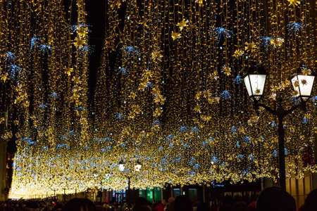 Christmas lights on city street in Moscow, Russia.の写真素材