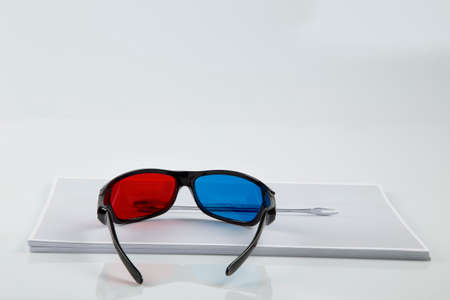 3D Print  black 3D anaglyphic Red Blue glasses and paper printed wrench